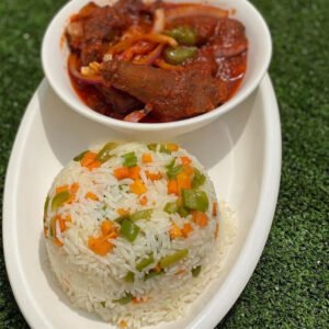 Vegetables rice with Beef stew or pain rice with assorted meat stew