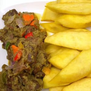 Fried yam with spice chicken gizzard