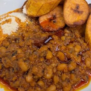 Beans and fried plantain go with gari or without