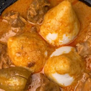 Omo Tuo(mash rice into ball) with peanut soup